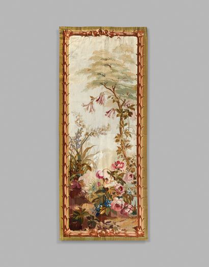 Aubusson Aubusson: Pair of doors in fine tapestry decorated with trees and polychrome...