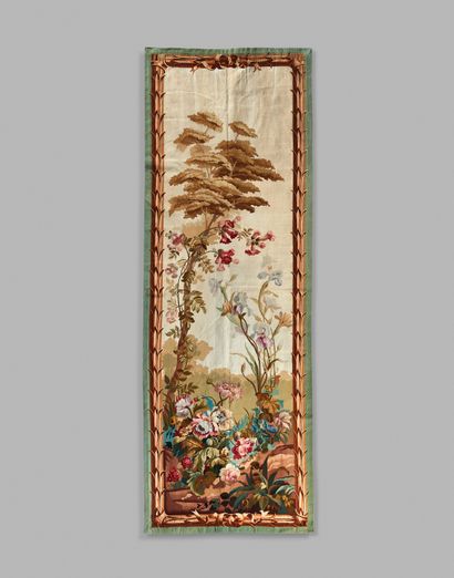 Aubusson Aubusson: Pair of doors in fine tapestry decorated with trees and polychrome...