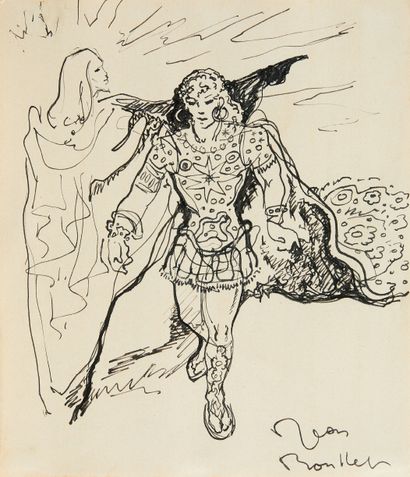 Jean BOULLET Jean BOULLET (1921-1970): Heroic Figure. Ink and pen on paper signed...