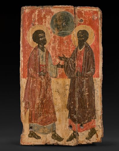 null Greek icon : Saint Peter and Saint Paul. Tempera on wood. 16th century. Height....