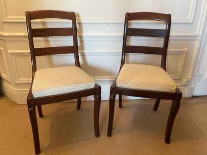 null PAIR OF ARMCHAIRS in light wood. 19th century. Cream patterned upholstery. Height:...