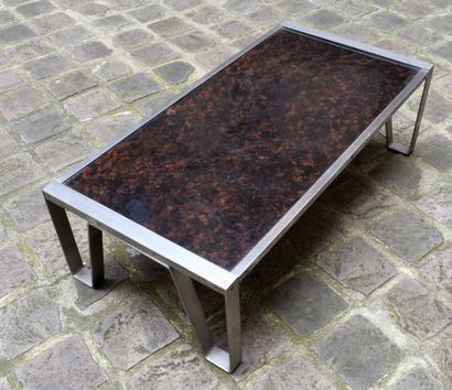 null Low aluminum TABLE, brown lacquer top (poor condition). Height 30 - Width 101...