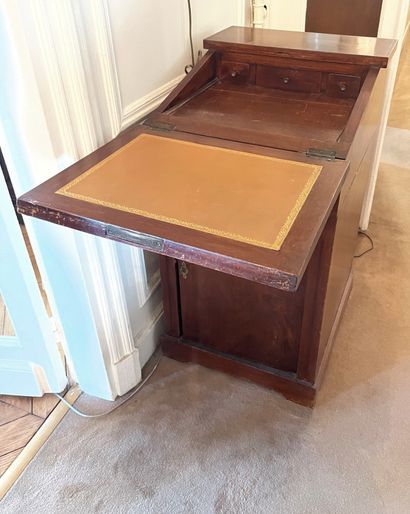 null Narrow mahogany veneered DESKTOP with one flap and one drawer. Modern. Height...