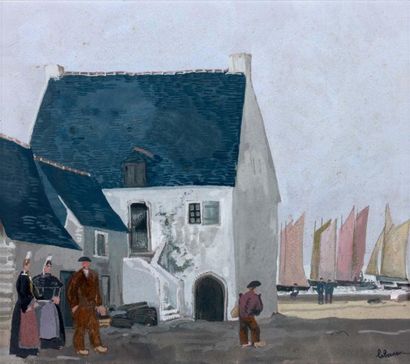 LABOUREUR (J.-E.) (1877-1943) Le Quartier des pêcheurs, Brière. Vers 1932 Gouache...