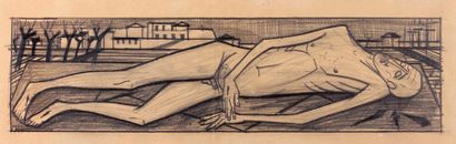 Bernard BUFFET (1928-1999) Christ Crayon sur papier. Haut. 13 - Larg. 50 cm