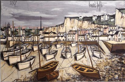 Bernard BUFFET (1928-1999) Tréboul, le port à marée basse Tapisserie datée en haut...