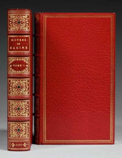 RACINE Oeuvres. Paris, Claude Barbin, 1697, 2 volumes in- 12, maroquin rouge, dos...