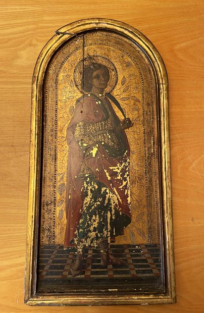 Curved PANEL: Martyr holding a palm. Painting...
