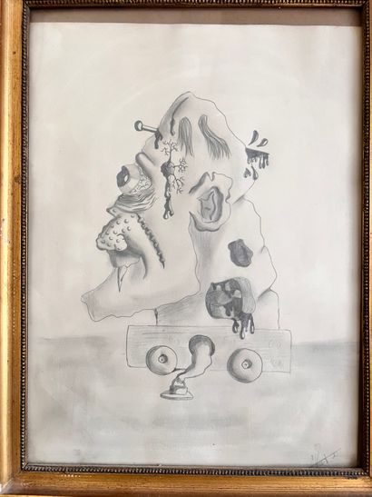 null 20th-CENTURY FRENCH SCHOOL: Surrealist Profile of a Man. Graphite on paper,...
