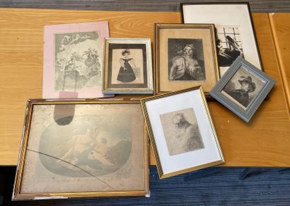 null LOT OF OLD Framed ESTAMPES and ENGRAVINGS.