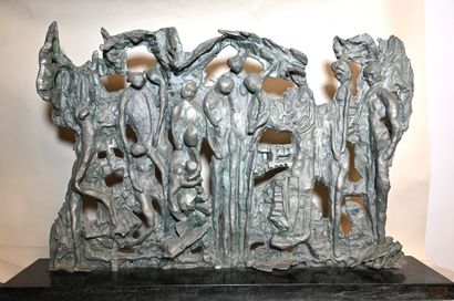 null Napoleone INCISO (1913-1997): Descent from the cross. Green patina bronze sculpture....