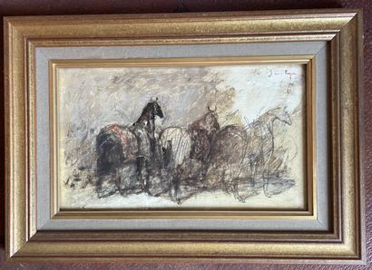 null Contemporary FRENCH SCHOOL: Three Horses. Painting signed upper right. Height...