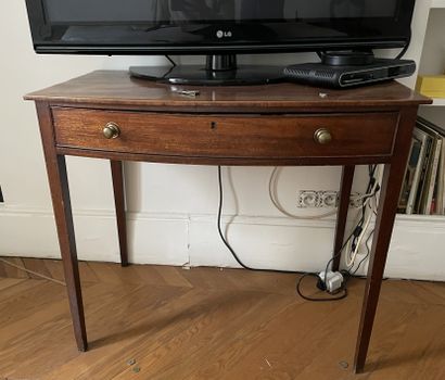 null Desk unit in stained wood opening to a drawer, sheath legs. Height 76 - Width...