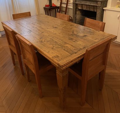 null Rectangular dining table in natural wood with two integrated extensions (each...