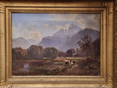 null Paul WEBER (1823-1916): Animated landscape. Canvas signed lower right. Height...