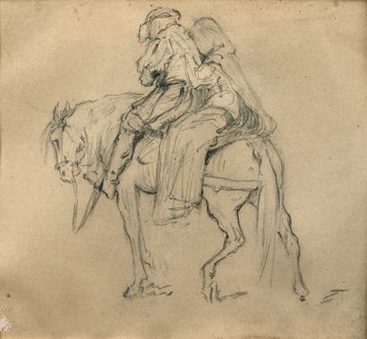 null FRENCH SCHOOL of the 19th century, TWO DRAWINGS: Rider, horse and dog (Pen and...