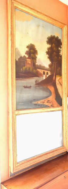 null Rectangular TRUMEAU with painting: Paysage à la barque. Height 139 - Width 67...