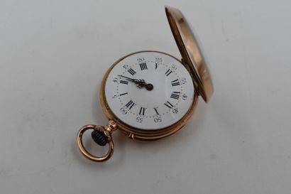 null COLLAR WATCH in gold, the bowl engraved with a bird and branches, metal winding...