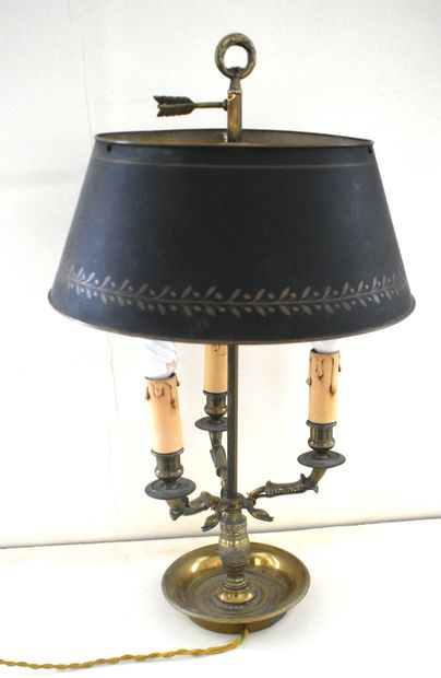 null Three-light swan-neck hot-water bottle lamp in bronze. Height: 52 cm