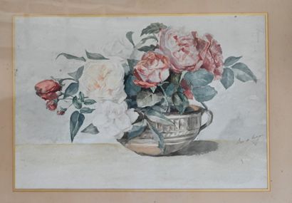 null Jane BERR of TURICA (1867-1928): Bouquet of roses. Watercolor signed lower right....