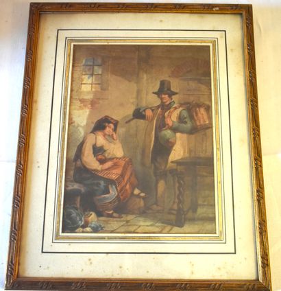 null 19th CENTURY ITALIAN SCHOOL: Couple of Neapolitans. Watercolor signed lower...