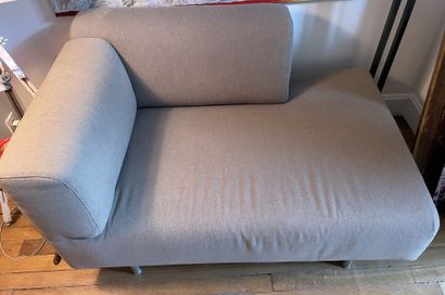 null Modern two-seater corner sofa on tubular metal legs, taupe cotton upholstery....