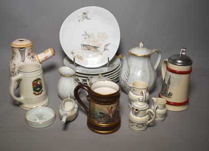 null Ceramic LOT: three pieces of white and gold porcelain coffee service, fish service,...