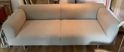 null LARGE modern CANAPE on tubular metal legs, taupe cotton upholstery. Height 73...