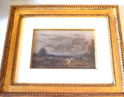 null 19th-CENTURY FRENCH SCHOOL: Animated Landscapes. Pair of oils on paper, one...