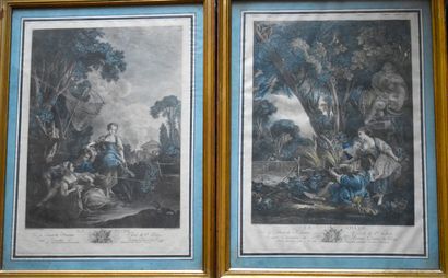 null LOT OF SIX UNDERGLASSES: TWO engraved PLANCHES after Boucher, La pêche La chasse...