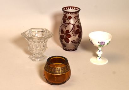 null LOT of glass: TWO CUPS, one on a pedestal and one stained in the mass, and a...