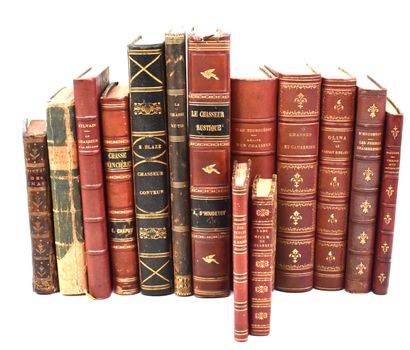 null [HUNTING]: SET of 14 miscellaneous 19th-century books. Mostly in half-bindi...