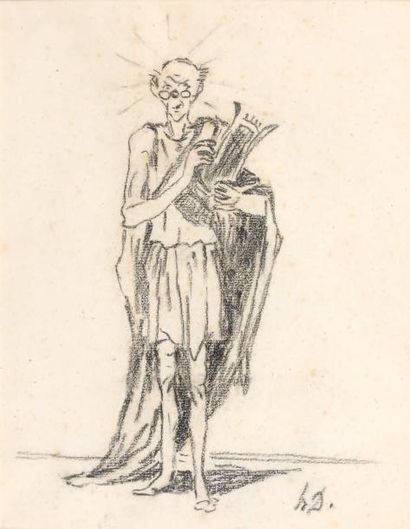 Honoré DAUMIER (1808-1879) Le Poète Fusain. Monogramme en bas à droite. Haut. 24...