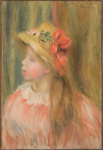 Pierre-Auguste RENOIR (1841-1919) Portrait de jeune fille au chapeau de paille Huile...