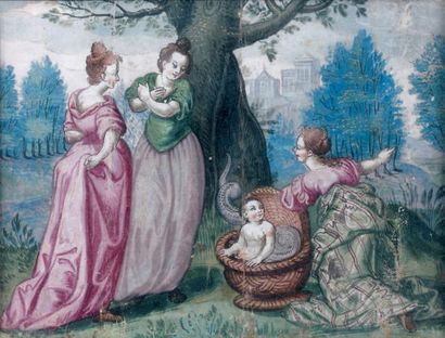 École Française du XVIIe siècle Scène mythologique avec trois femmes, un enfant et...