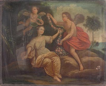 École FRANÇAISE du début du XVIIIe siècle Couronnement de l'Amour Huile sur toile....