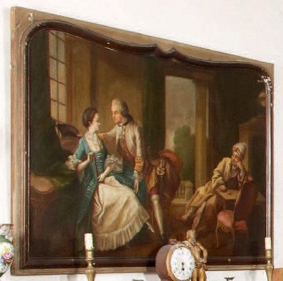 École FRANÇAISE du XVIIIe siècle La Conversation galante Huile sur toile, rentoilée....