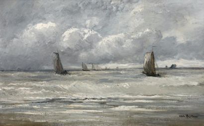 Joachim Van HIERSCH-MINERBI (né à Trieste en 1834) Marine Huile sur toile signée...