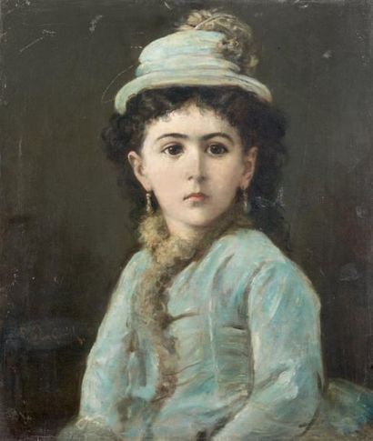 École FRANÇAISE de la fin du XIXe siècle Portrait de jeune femme Huile sur toile...