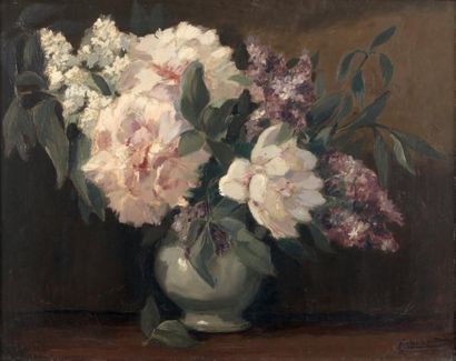 Pierre ABADIE-LANDEL (exposé de 1926 à 1937) Bouquet de pivoines Huile sur toile...