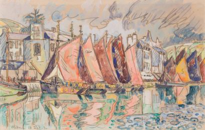 Paul SIGNAC (1863-1935) Le Port d'Audierne Aquarelle, crayon et fusain sur papier,...