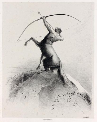 Odilon REDON Centaure visant les nues. 1895. Lithographie. Très belle épreuve sur...
