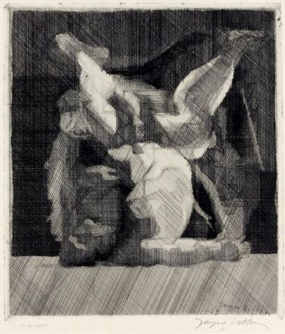 JACQUES VILLON Christ en croix. vers 1960. Lithographie, impression en couleurs,...