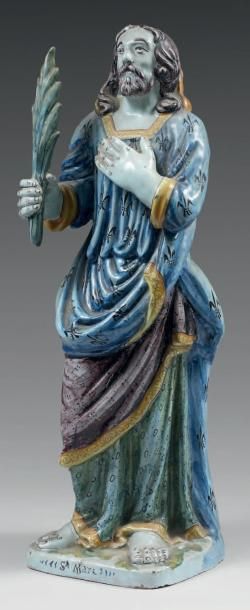 SAINT-AMAND-LES-EAUX Figure de Saint Marc debout tenant une palme sur une base rectangulaire...