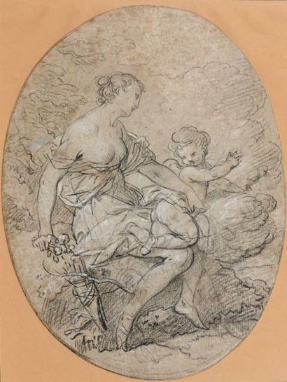 Dans le goût de Charles COYPEL (1694-1752) Vénus à l'amour Dessin à la pierre noire,...
