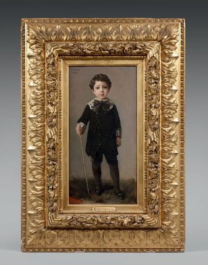 Charles Jean Auguste ESCUDIER (1848-1923) Portrait en pied d'un jeune garçon Huile...