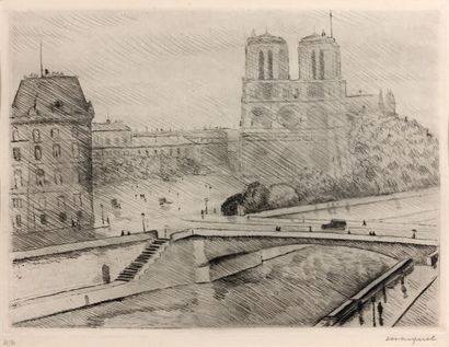Albert Marquet (1875-1947) Notre-Dame et la Seine,1929 Pointe-sèche signée en bas...