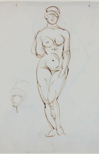 Manolo Femme nue accoudée, 1929 Dessin à l'encre non signé. Haut. 14 - Larg. 18 cm...