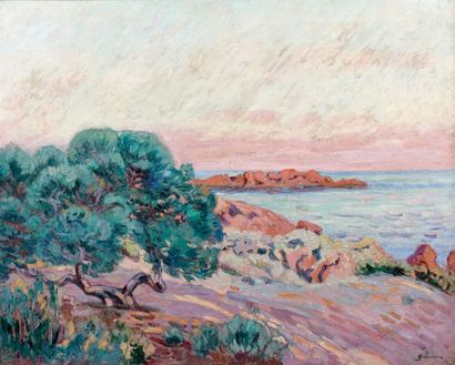 Armand GUILLAUMIN (1941-1927) Agay, Ile Besse, soleil couchant Huile sur toile signée...