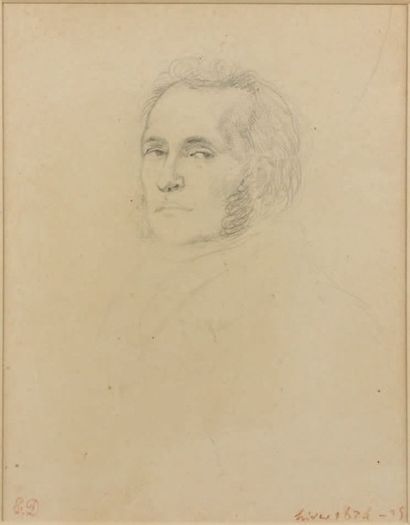 Eugène DELACROIX (1798-1863) Portrait d'homme Crayon noir. Annoté à la sanguine en...